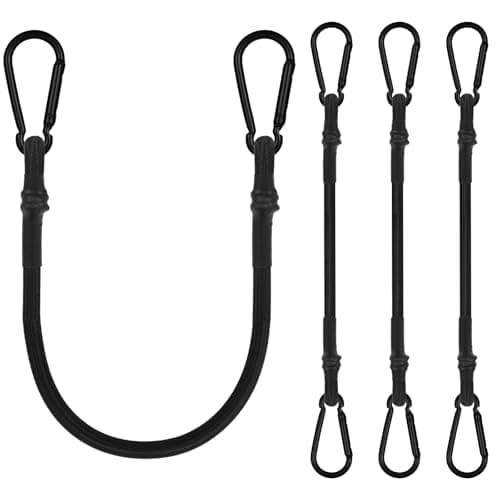 Image of Adiwo Bungee Cords with Carabiner Clips, 4 Pack 60cm/24Inch Black Extra Strong Bungee Straps with Hooks, Removable Heavy Duty Carabiner, for Camping, Tent, Garden, Awning, Tarps, Bike, Car