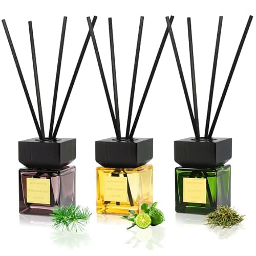 Image of Aeeteek Reed Diffuser Set of 3, White Birch Cedar & Oud Bergamot & Green Tea Tree Essential Oil, 15 Diffuser Sticks, Hotel Collection Bathroom Air Fresheners, 50ml Home Fragrance for Christmas Decor