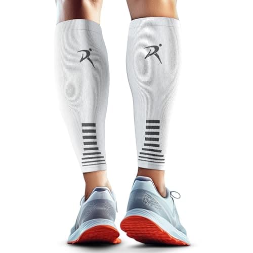 Image of Rymora Calf Compression Sleeves for Men & Women (Ideal for Sports, Running, Shin Splints & More) (One Pair) (White) (Medium) [M]