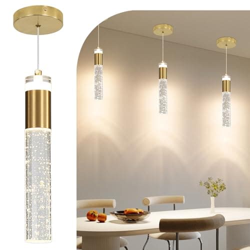 Image of Mikeru 3 Pack Gold Pendant Lights, Tri-Colour Temperature (3000K/4500K/6500K) Kitchen Island Pendant Lights, Modern Acrylic Ceiling Fixtures for Cafe, Study, Bedroom, Office