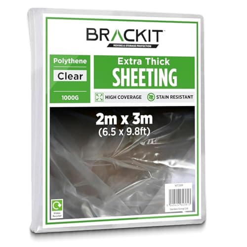 Image of Extra-Thick Ultra Heavy Duty Large 2 x 3M (6.5 x 9.8ft) Coverage - Polythene Plastic Sheeting Cover – 1000g (250 micron) for Gardening Insulation & Building Rubble Protection