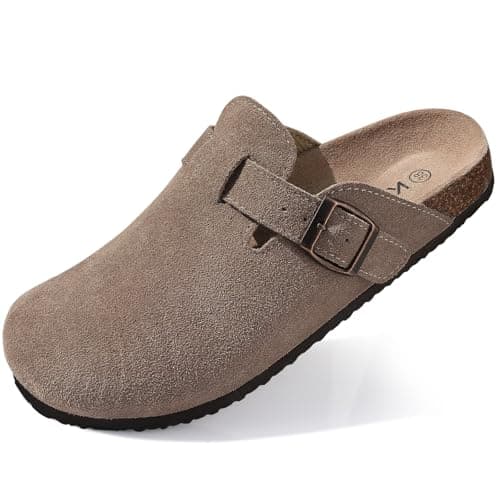 Image of KIDMI Genuine Suede Clogs for Women Cork Footbed Sandals Leather Mules Potato Shoes with Arch Support Mocha 39 (Size 5.5-6)