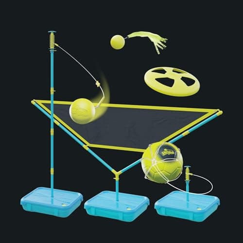 Image of Swingball 5 in 1 Multiplay All Surface Set - Includes Swingball, Soccer, Volleyball, Tailball Tennis, and Flying Disc, Versatile Outdoor Game Kit for Kids, Ages 6+