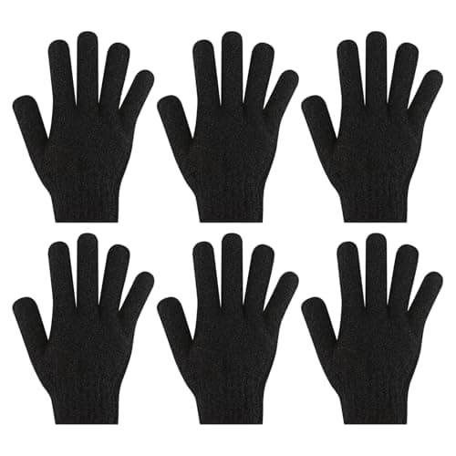 Image of 6Pcs Exfoliating Gloves - Bamboo Shower Gloves - Bath and Body Exfoliator Mitts - Scrubs Away Ingrown Hair and Dead Skin - for Shower, Spa and Massage Cell Remover Loofah - Deep Black