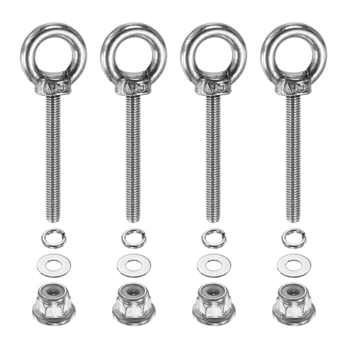 Image of PATIKIL M3 x 25mm Shoulder Eye Bolt, 4 Pcs 304 Stainless Steel Lifting Ring Threaded Eye Bolt with Flange Lock Nuts Spring and Flat Washers for Hanging Tie Down Straps Outdoor Indoor