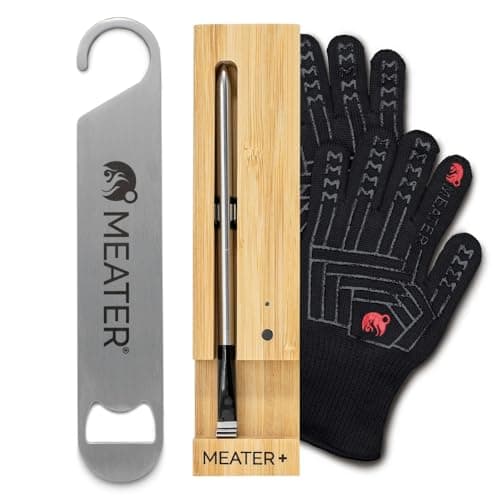 Image of MEATER Plus Bundle: Smart Digital Wireless Meat Thermometer with Heat-Resistant BBQ Mitts & Bar Blade Opener | Bluetooth Range for Grilling, Smoking, Roasting, Baking, and BBQ