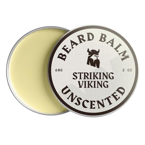 Image of Striking Viking Beard Balm - 60 g, Unscented - Light Hold Styling & Beard Wax - Soothes Sensitive Skin & Shapes with Moustache Wax - Doubles as Post Shave Balm