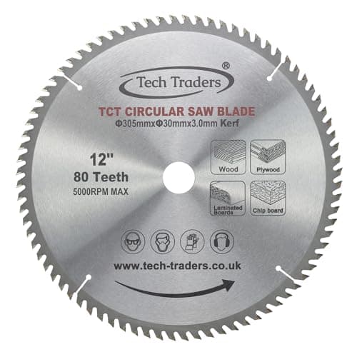Image of Tech Traders TCT Circular Wood Saw Blade 305mm x 30mm Bore x 80T for Bosch Makita Dewalt