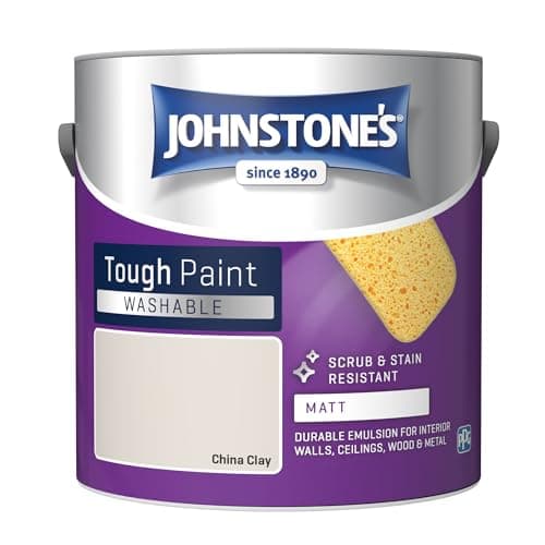Image of Johnstone's - Washable Paint - China Clay - Matt Finish - Emulsion Paint - Highly Durable - Stain Resistant - Non Toxic & Low Odour - 12m2 Coverage per Litre - 2.5L