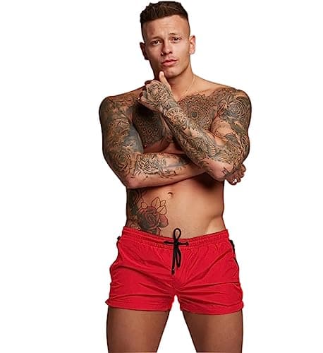 Image of Redqenting Men’s Swim Trunks Quick Dry Swim Shorts Board Shorts with Triangle Mesh Lining Red