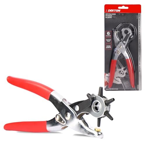 Image of DEKTON Revolving Punch Pliers - Heavy Duty Multi-Function Hole Punch Tool for Leather, Plastic, and Paper - Adjustable 6 Interchangeable Punch Sizes, Comfortable Ergonomic Grip