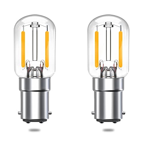Image of Bonlux Sewing Machine Bulb LED 2W SBC B15 Pygmy Bulb 15W Bayonet Incandescent Bulb Replacement Ba15d 240V Small Bayonet Cap Clear Filament Appliance Lamp, Warm White 2700K (2-Pack)