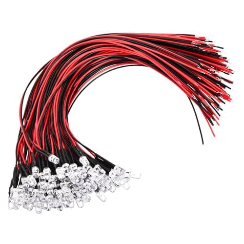 Image of PATIKIL 5mm LED Diode Light, 100 Pcs 3-6V DC Pre Wired Mini LED Lights Bulb Light-emitting Lamp for RC DIY Indicator Lighting, Red