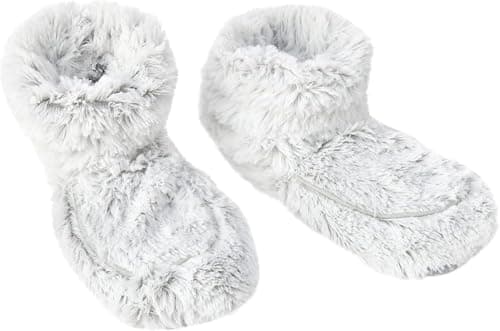Image of FNX Warmies Microwaveable Slippers | Heatable, Warm, Comfy Indoor Boots | Plush Faux Fur - Infused with Relaxing Lavender | For Cold Feet, Pain, Relaxation & Relief | Grey, One Size Fits Most