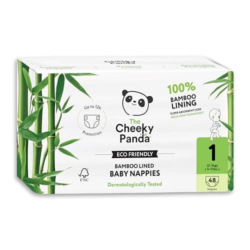 Image of The Cheeky Panda Bamboo Nappies Newborn Size 1 | 48 Eco Friendly Nappies | Super Absorbent Hypoallergenic Baby Diapers (2-5kg)