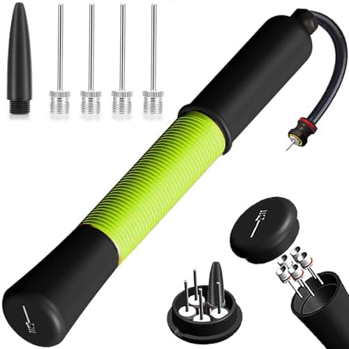 Image of Ball Pump with Needle Storage(Never Lose Pin) Football Pump with 5 Needles and Extendable Cable, Soccer Football, Volleyball Rugby Ball Inflator - Great for All Balls - 1 Pack
