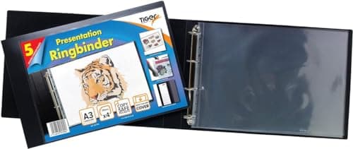 Image of A3 Deluxe Landscape 4-D Ring Binder Folder File Art Black Presentation Portfolio + 5 Sleeves