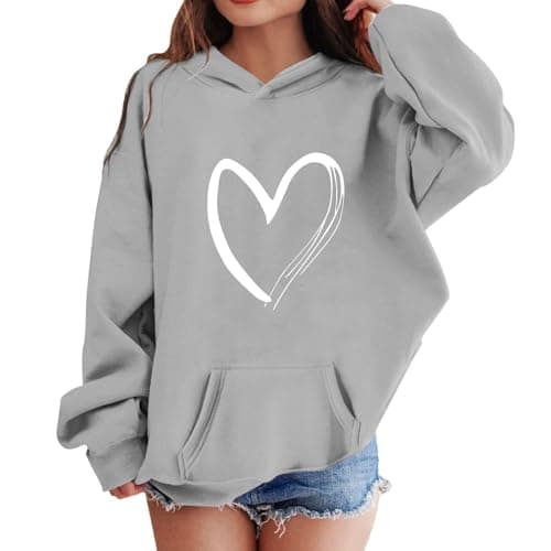 Image of SoLu DAY8 Kids Girls Sweatshirt Hoodie Age 3-10 Years Trendy Girls School Blouse Pullover Hoody Long Sleeve Winter Oversized Cartoon Cute Casual Sports Sweater (Grey, 8-9 Years)
