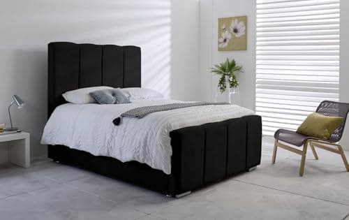 Image of 4FT Small Double Ottoman Storage Solid Divan Base Kensington Bed With Headboard Upholstered In Plush Velvet Black Bed End Lift - No Mattress (Black, 4FT Small Double With Storage - No Mattress)