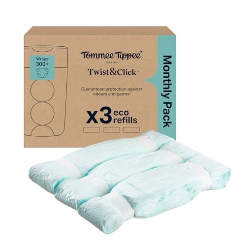 Image of Tommee Tippee Twist & Click Nappy Bin Refills, Pack of 3, each 10.5 metres, Multilayer, Antibacterial* Film, Designed to Slot into Your Existing Twist & Click Nappy Bin Cassette (3 X 10.5m)