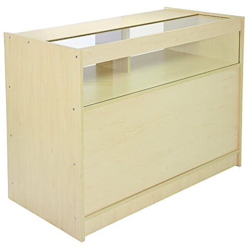Image of MonsterShop B1200 Shop Counter Retail Glass Showcase Display Cabinet, Maple, 120cm x 90cm x 60cm