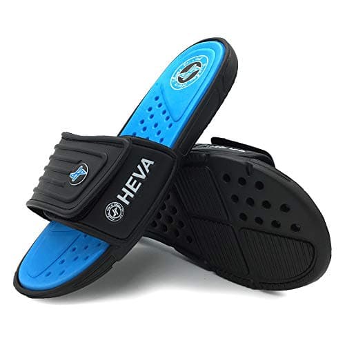 Image of HEVA Men's Slide Sandals Fashion Open Toe Beach Pool Slippers, 8 UK, Black Blue