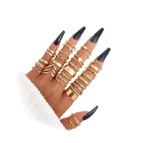 Image of Dream Aurora 30pcs Gold Ring Set for Women, Stacking Knuckle Rings, Dainty Cubic Zirconia Crystal Rings, Ladies Gold Ring Set for Valentine's Day, Birthday Parties