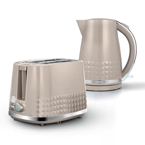 Image of Tower Solitaire Kitchen Set, 1.5L Rapid Boil Kettle & 2 Slice Toaster, Latte and Chrome Accents, T10075MSH, T20082MSH