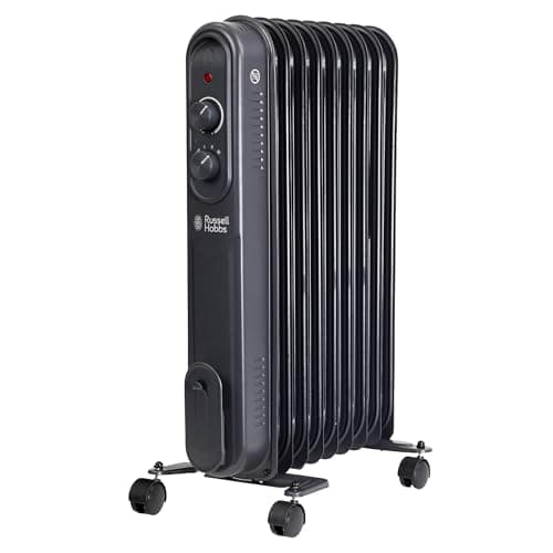 Image of Russell Hobbs 2000W/2KW Oil Filled Radiator, 9 Fin Portable Electric Heater - Anthracite, Adjustable Thermostat with 3 Heat Settings, Overheat Protection, 20m sq Room Size 2 Year Guarantee RHOFR9004A