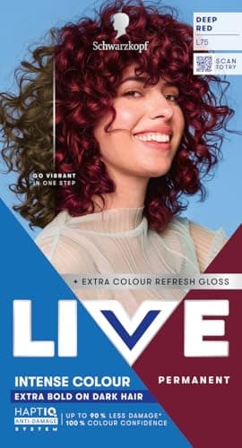 Image of Schwarzkopf LIVE Intense Colour L75 Deep Red, Long-lasting Permanent Red Hair Dye, Extra Bold on Darker Hair, With Extra Colour Refresh Gloss