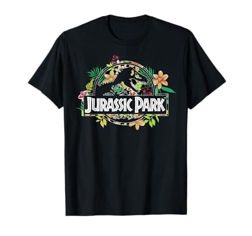 Image of Jurassic Park Floral Tropical T-Rex Fossil Logo T-Shirt