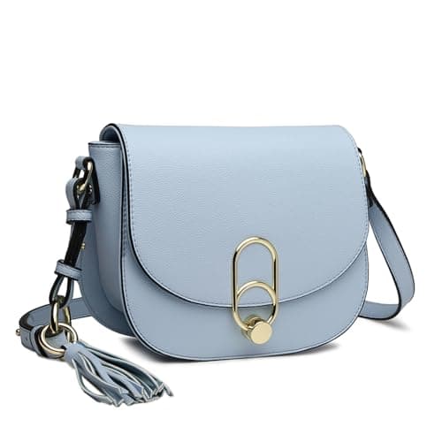 Image of Miss Lulu Women Cross Body Bag Fashion Tassel Decoration Zipper Handbags Flap with Lock Closure Shoulder Bag (Blue)