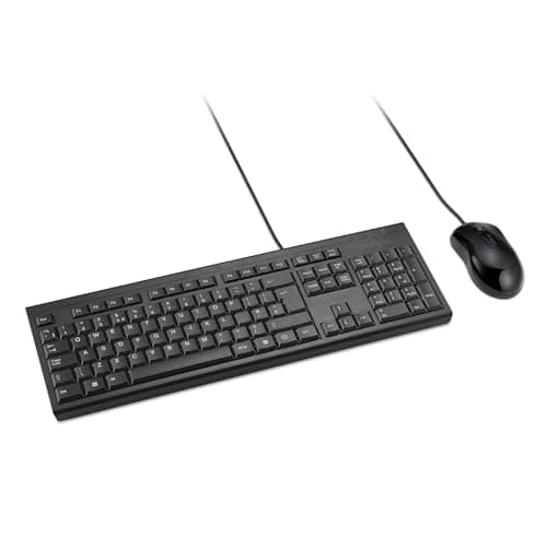 Image of Kensington KM100 EQ Wired Full Size Keyboard and Ambidextrous Mouse Combo for desktop PC and laptop, spill-proof design, compatible with Windows and Mac, QWERTY ISO Layout, Black K75452UK