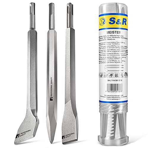 Image of S&R SDS-Plus Chisel Set: 3-pcs Flat, Tile, Pointed Chisels (250 x 20mm, 14 x 250mm) for Universal Use