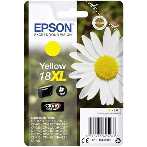 Image of Epson 18XL Yellow Daisy High Yield Genuine, Claria Home Ink Cartridge, XL High Capacity