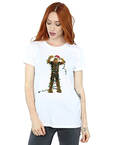 Image of Star Wars Women's Chewbacca Christmas Lights Boyfriend Fit T-Shirt Medium White
