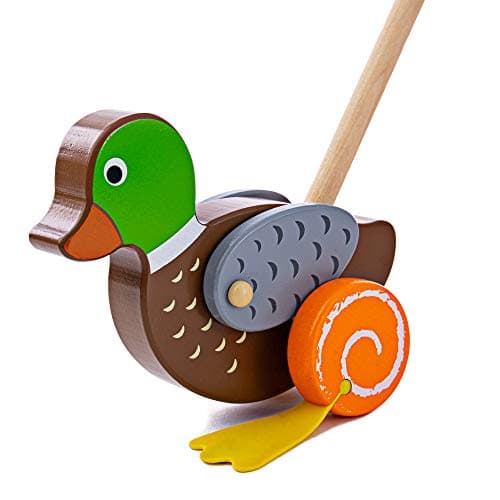 Image of Bigjigs Toys Wooden Duck Push Along Toy - Quality Baby Wooden Toys, Push Along Toys for 1 Year Olds, Develops Mobility, Balance & Hand Eye Coordination Skills