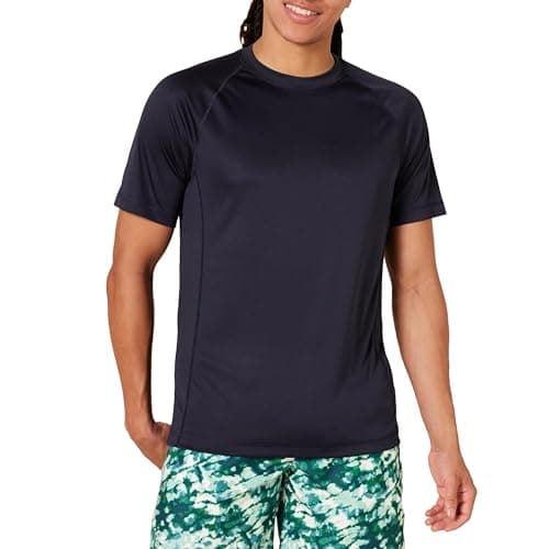 Image of Amazon Essentials Men's Slim-Fit Short-Sleeve Quick-Dry UPF 50 Swim Tee, Dark Navy, XS