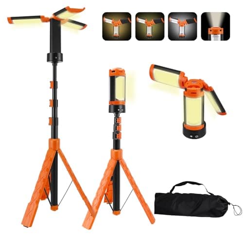 Image of Rechargeable Work Light with Stand,3000 Lumens LED Cordless Work Lamp with Detachable Tripod,Portable Telescopic Camping Light,9000mah Battery,Job Site Lamps,for Camping,Car Repair,Emergency