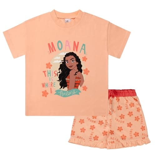 Image of Disney Moana Short Sleeve Girls 100% Cotton Short Pyjama Set - 5-6 Years: 116cm Pink