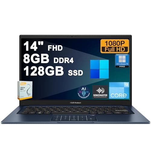 Image of ASUS VivoBook 14 Business Laptop | 14" FHD Anti-Glare | Intel 6-core i3-1315U | 8GB DDR4 128GB SSD | Type-C Privacy Camera SonicMaster AI Noise Canceling Fast Charging Win11Pro w/DLCA Accesssory