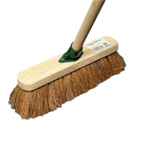 Image of 12" inch Natural Soft Coco Sweeping Broom with Wooden Handle Soft Bristle Sweeping Brush Ideal for Indoors and Outdoors Durable Home, Garage, Patio, Yard & Garden Broom