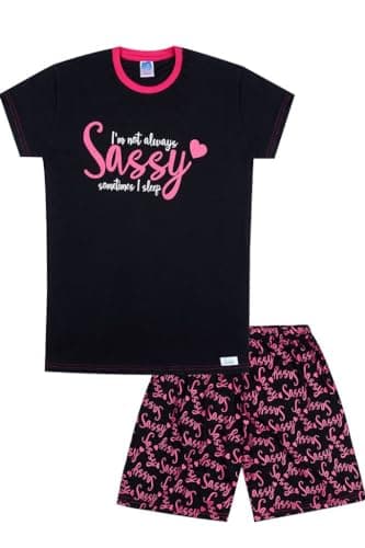 Image of Girls I'm Not Always SASSY Sometimes I Sleep Cotton Short Pyjama Set (9-10 Years) Black