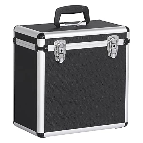 Image of Yaheetech 12 Inch LP Storage Case Vinyl Record Storage Carry Box DJ Flight Case Holds up to 50pcs Black