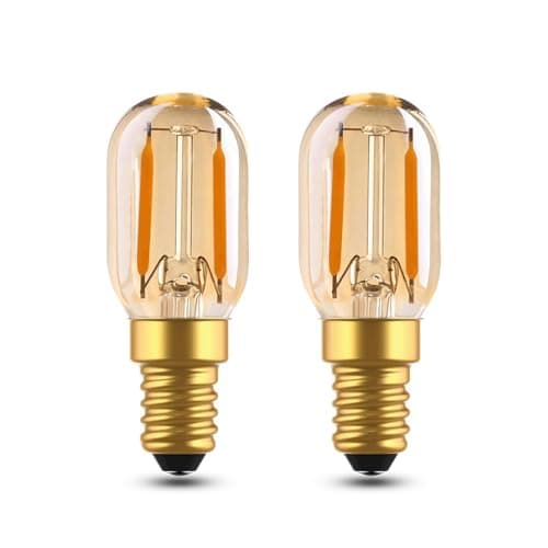 Image of EASYIVY E14 LED Night Light Bulb 1W, Amber Glass SES Small Edison Screw Vintage LED Filament Bulb 10W-15W Equivalent, Ultra Warm White 2200K T22 Mini Tubular Bulbs, Non-Dimmable, 2-Pack