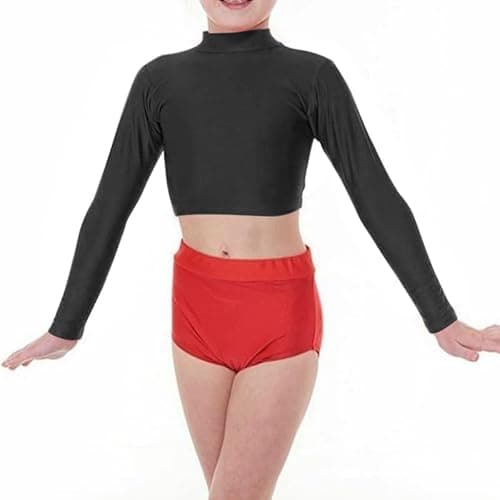Image of Prime fashions Girls Long Sleeve Polo Neck Crop Top Nylon for Dance Ballet Gymnastics (7-8 Years, Black)