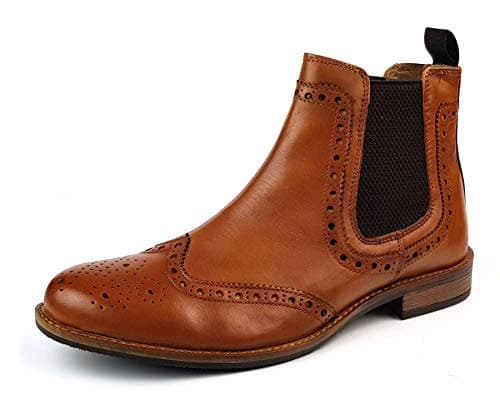 Image of Roamers BLAKE Mens Leather Brogue Chelsea Boots Tan