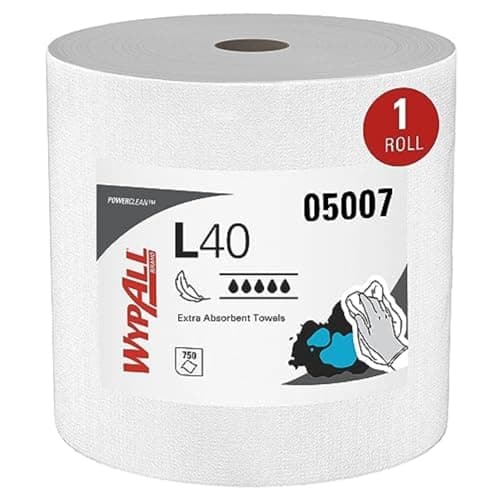 Image of WypAll L40 Power Clean Industrial Wipers 7452, High Absorbency, DRC Technology, 1-Ply Roll Format,1 Roll x 750 White Wipes (750 Total)