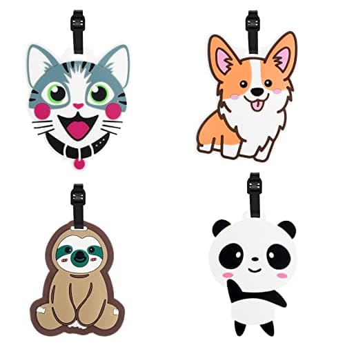 Image of TamBee Luggage Tags for Suitcases Luggage Tags Labels Travel Suitcase Tags Secure Luggage Baggage Tags Labels with Buckles and Name ID Card (Animal Set, 4 Pack)