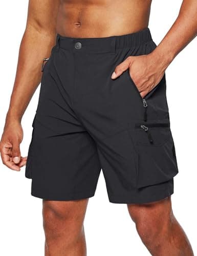 Image of JustSun Mens Cargo Shorts Casual Summer Outdoor Hiking Shorts Men with Pockets Quick Dry Lightweight Golf Walking Work Shorts for Men Elasticated Waist Black XL
